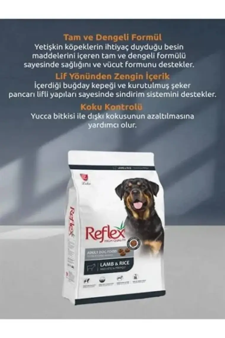 Reflex Adult Dog Kuzu Etli & Pirinçli Yetişkin Köpek Maması 15 Kg