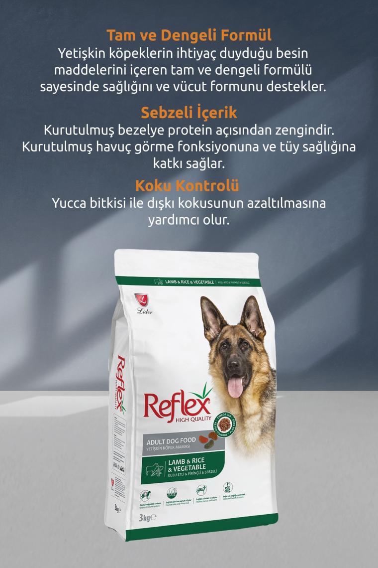 Reflex Adult Dog Kuzu Etli & Pirinçli & Sebzeli Yetişkin Köpek Maması 15 Kg