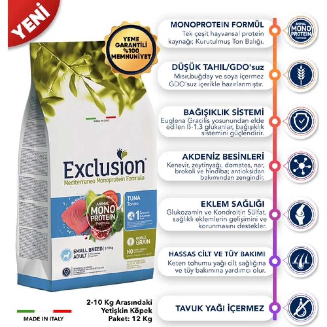 Exclusion Monoprotein Düşük Tahıllı Ton Balıklı ve Narlı Küçük Irk Yetişkin Köpek Maması 7 kg