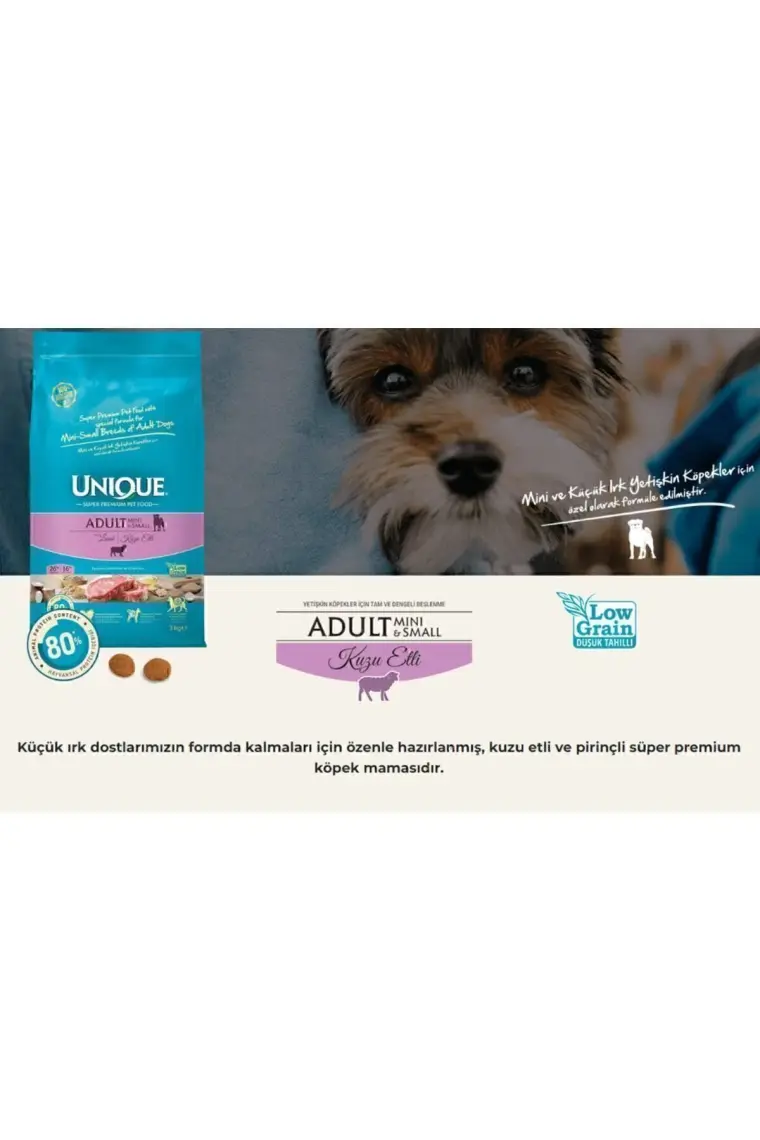 Unique Mini ve Küçük Irk Yetişkin Köpek Maması Kuzu Etli 3 kg