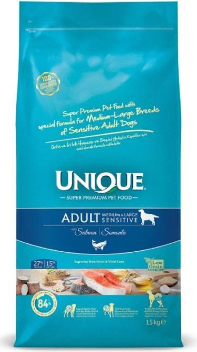 Unique Sensitive Orta ve Iri Irk Yetişkin Köpek Maması Somonlu 15 kg