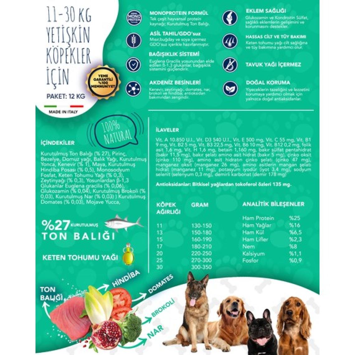 Exclusion Monoprotein Düşük Tahıllı Ton Balıklı ve Narlı 12 kg Orta Irk Yetişkin Köpek Maması