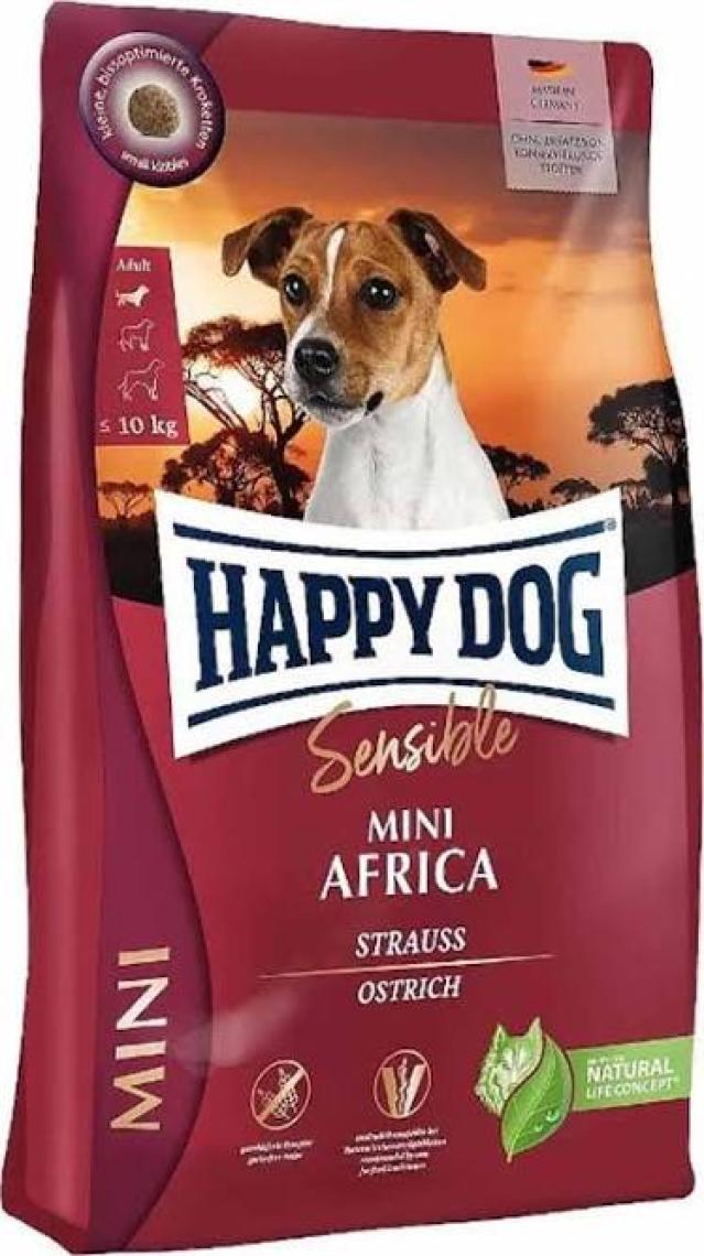 Happy Dog Mini Africa Deve Kuşu Etli ve Patatesli Küçük Irk Yetişkin Köpek Maması 4 kg
