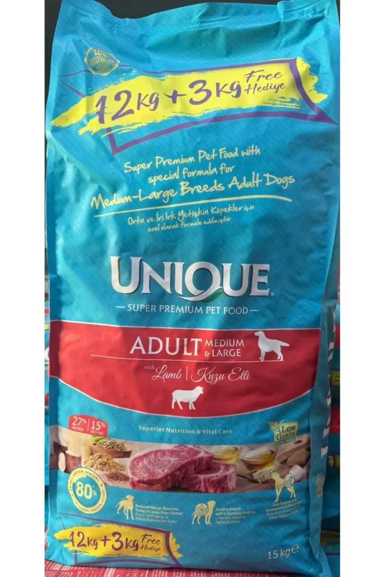 Unique Orta ve İri Irk Yetişkin Köpek Maması Kuzu Etli 12 kg