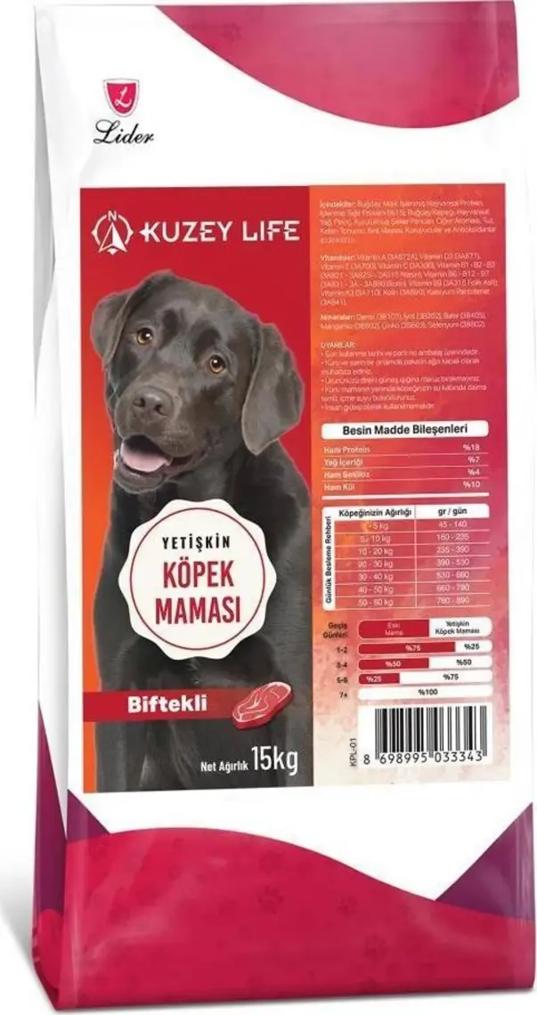 Kuzey Life Biftekli Yetişkin Köpek Maması 15 kg