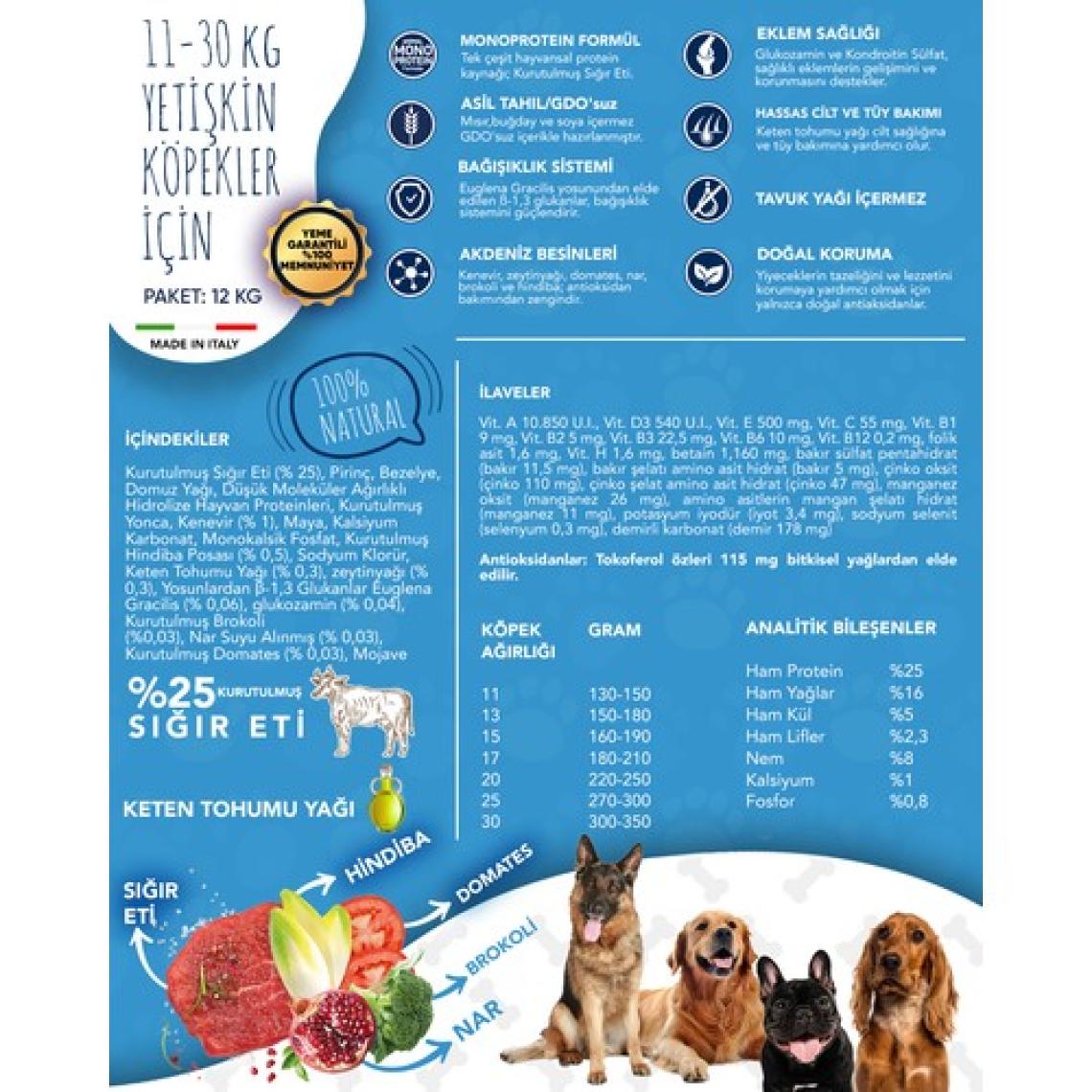 Exclusion Monoprotein Düşük Tahıllı Sığır Etli ve Narlı Orta Irk Yetişkin Köpek Maması 12 kg