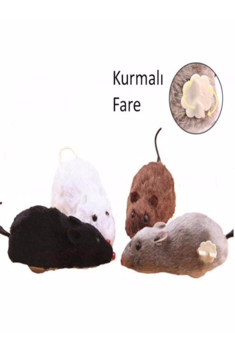 Kurmalı Kedi Eğitim Oyuncağı Tüylü Fare