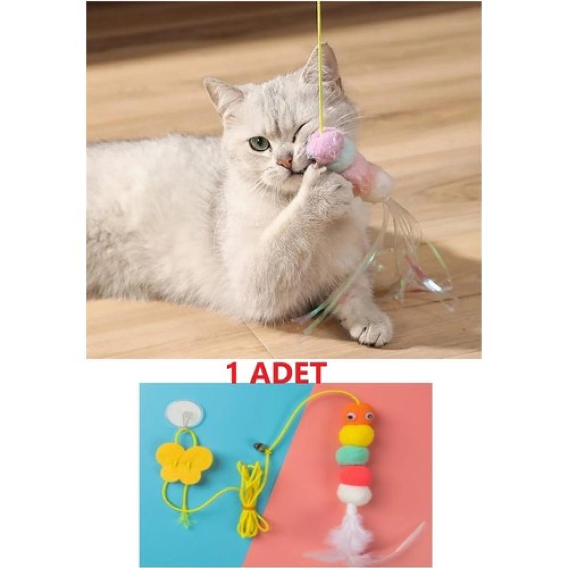 Tineke  Elastik Kendinden Yapışkanlı Renkli Kedi Oyun Oltası Kedi Oyuncağı Yapışkanlı Olta Eğitim Oyuncağı