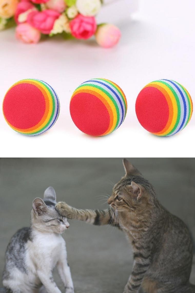 ® 3lü Gökkuşağı Sünger Kedi Köpek Çiğneme Oyun Topu 4,2 Cm