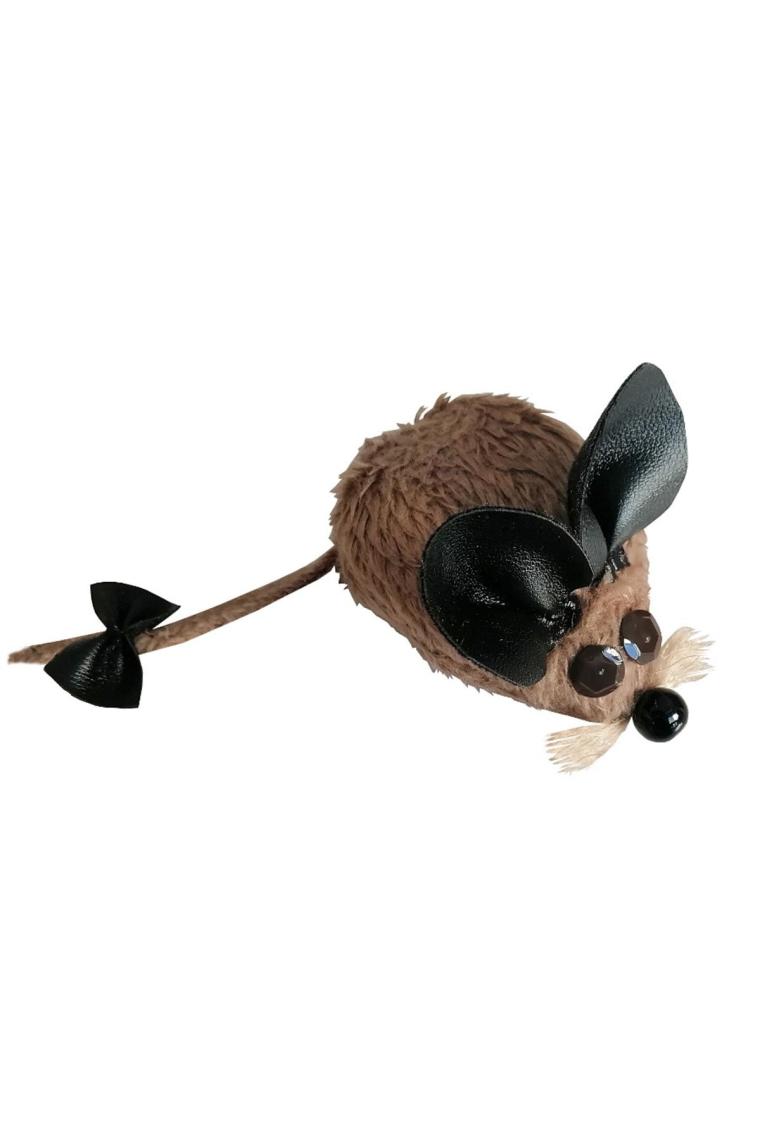 Markapet 4,5x6-15 cm Bıyıklı Peluş Fare Kedi Oyuncağı -Taba