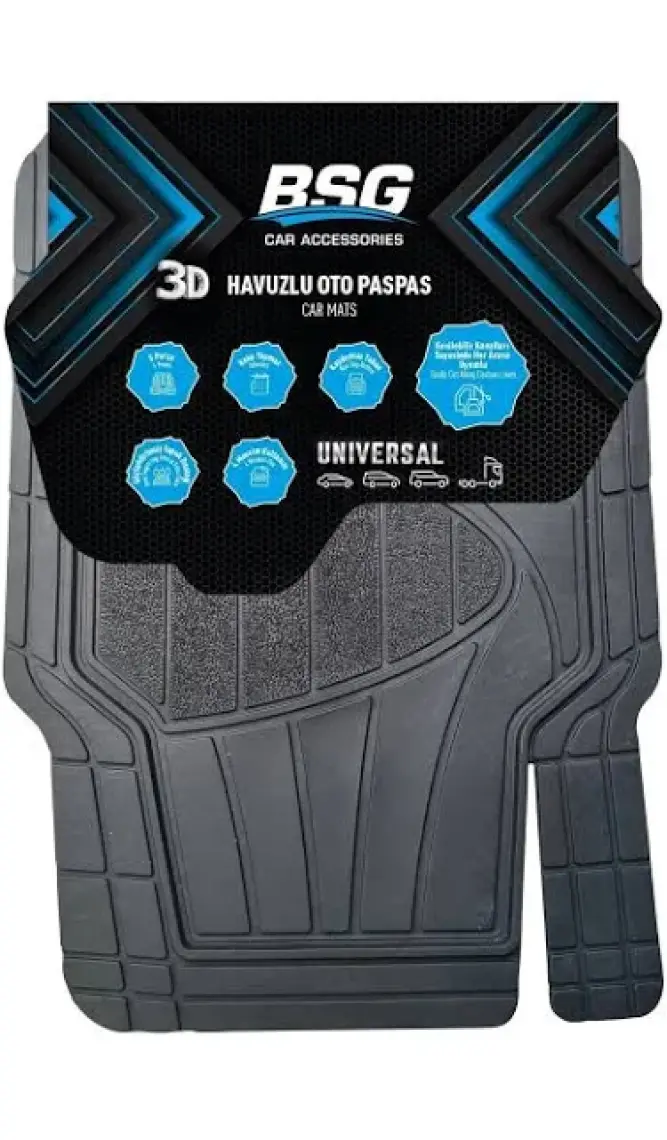 Universal 3D Havuzlu Siyah 5 Parça Tüm Araçlara Uyumlu Paspas