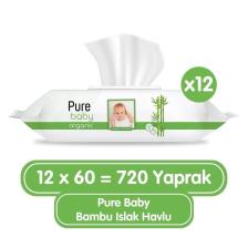 Pure Baby Organik Bambu Özlü 60 Yaprak 12'li Paket Islak Mendil