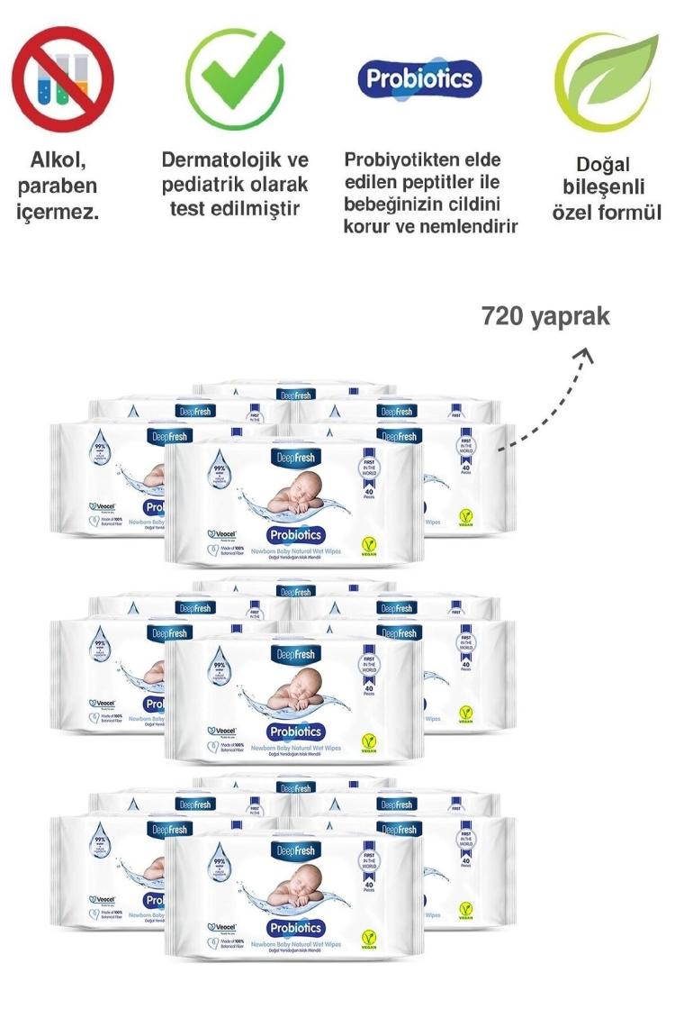 Probiyotik Doğal Yenidoğan Islak Mendil 18 x 40 Yaprak