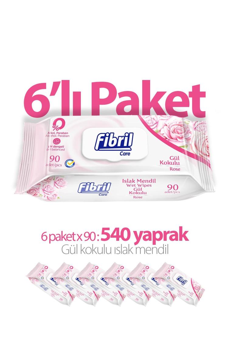 Gül Kokulu Islak Mendil 6x90 Lı Paket 540 Yaprak