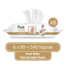 Pure Baby Organik Pamuklu 90 Yaprak 6'lı Paket Islak Havlu