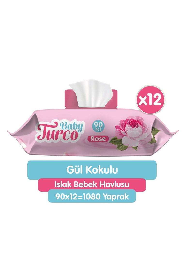 Baby Turco Gül Kokulu 90 Yaprak 12'li Paket Islak Bebek Havlusu