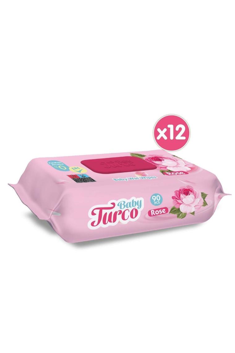 Baby Turco Gül Kokulu 90 Yaprak 12'li Paket Islak Bebek Havlusu
