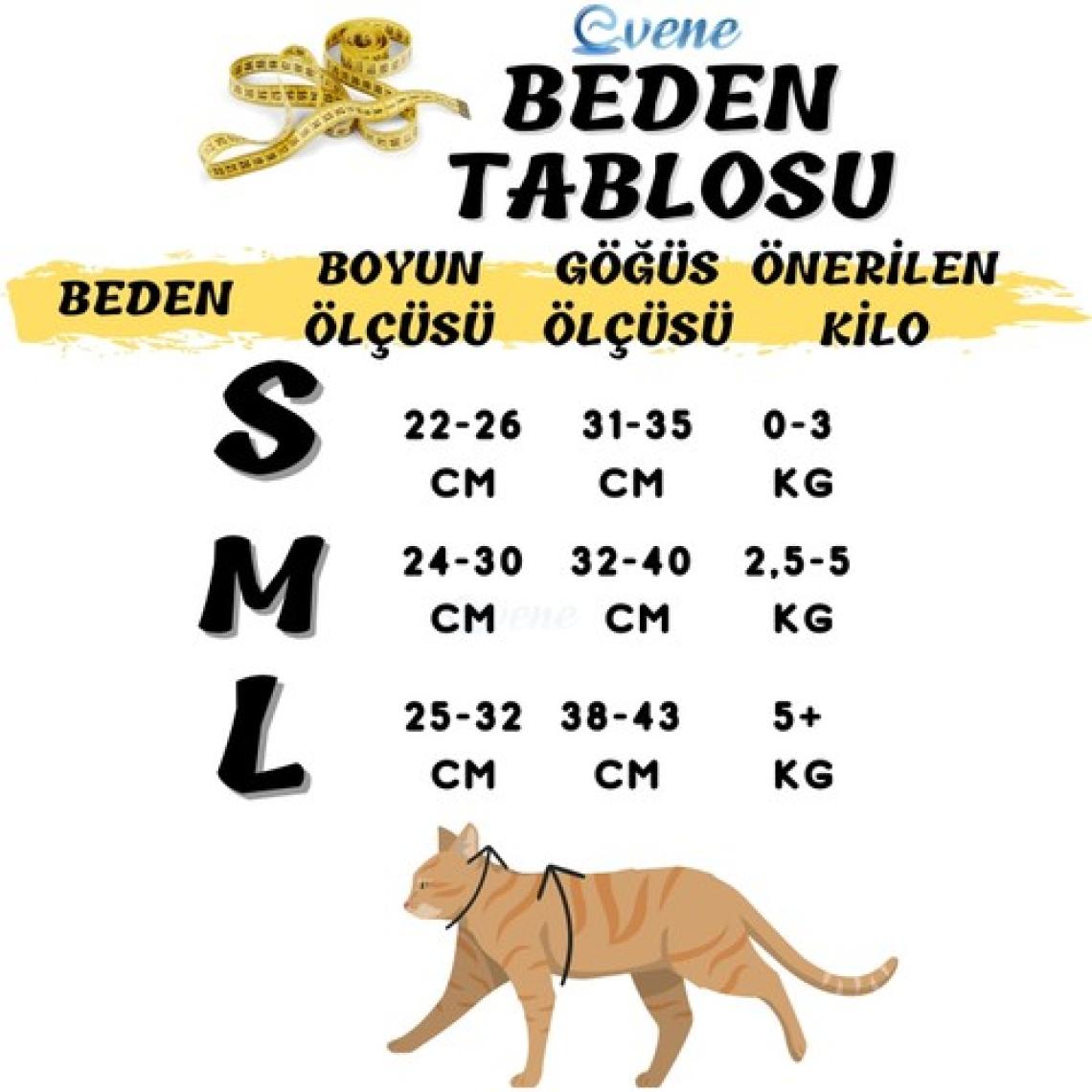 Evene Medium Sevk Kayışlı Reflektörlü Göğüs Boyun Kedi Tasması - Siyah