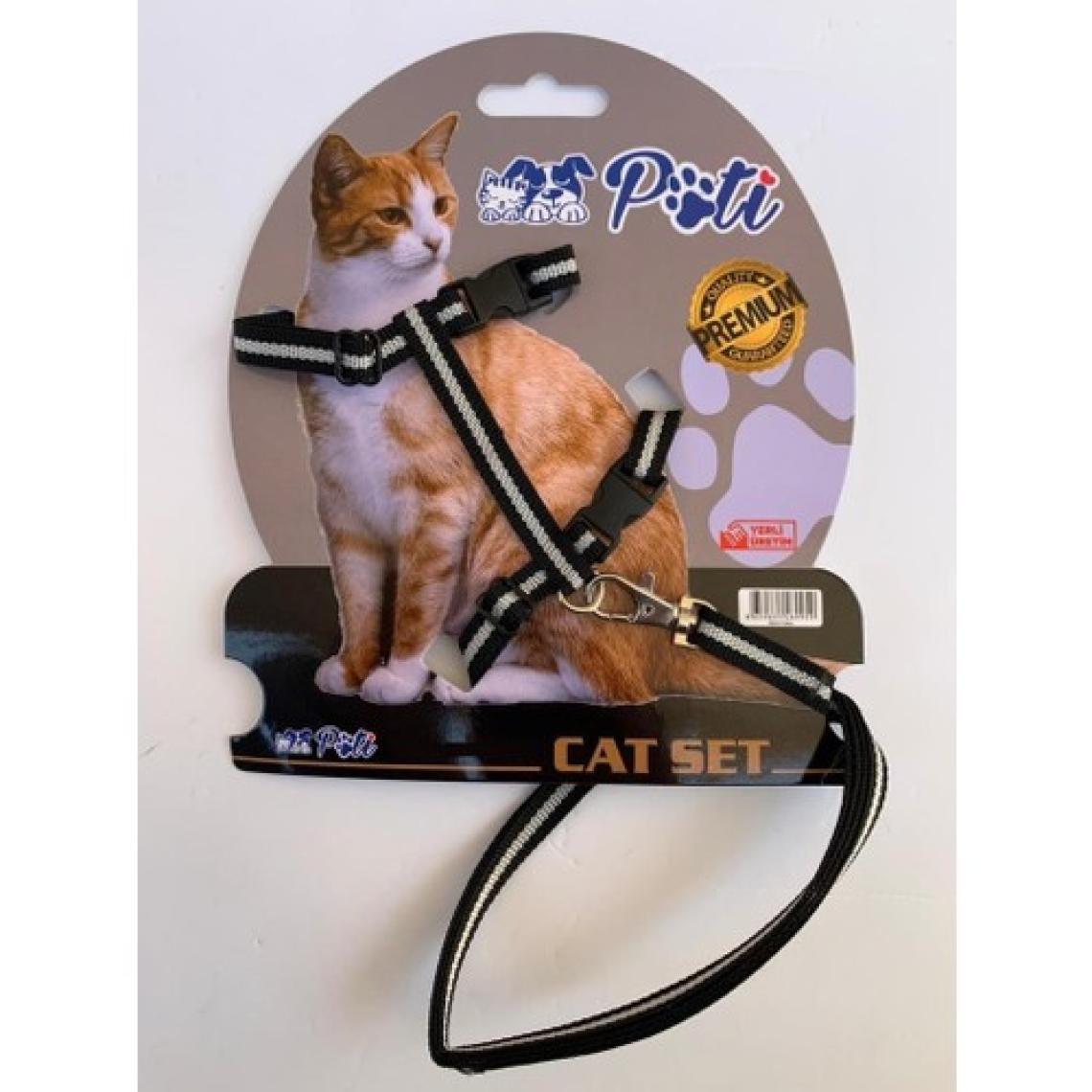 Pati Yavru Köpek ve Kedi Gezdirme Takım Tasması (Ayarlanabilir) Siyah-Gri