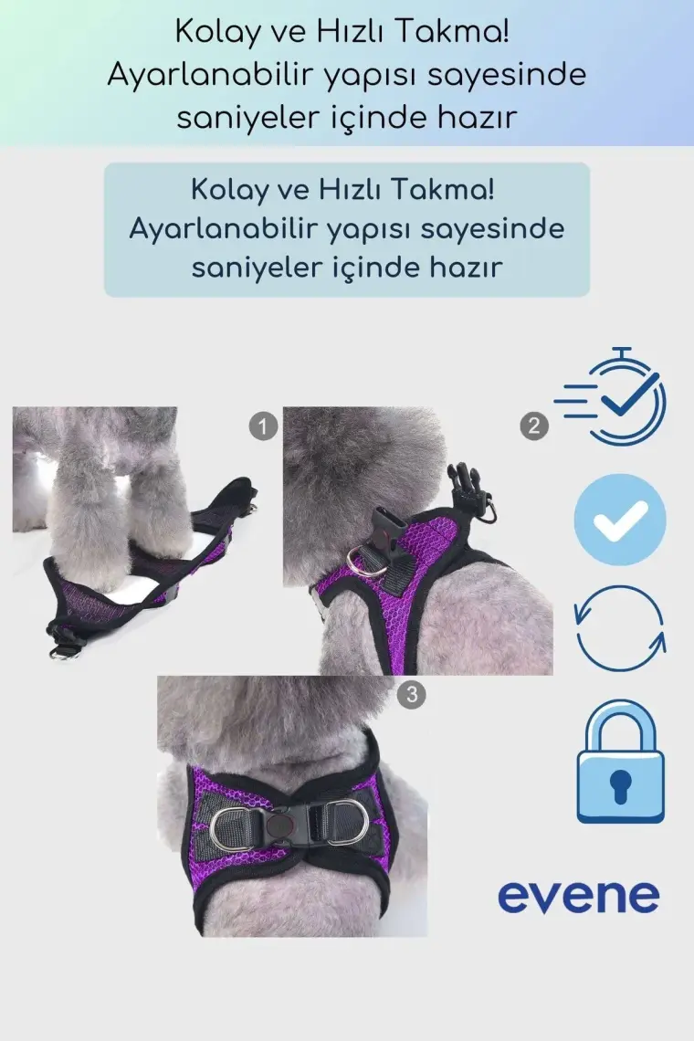 Evene Kedi Tasması Göğüs Boyun Tasma Seti Sevk Kayışlı Terletmeyen Nefes Alan Kumaş Reflektör S