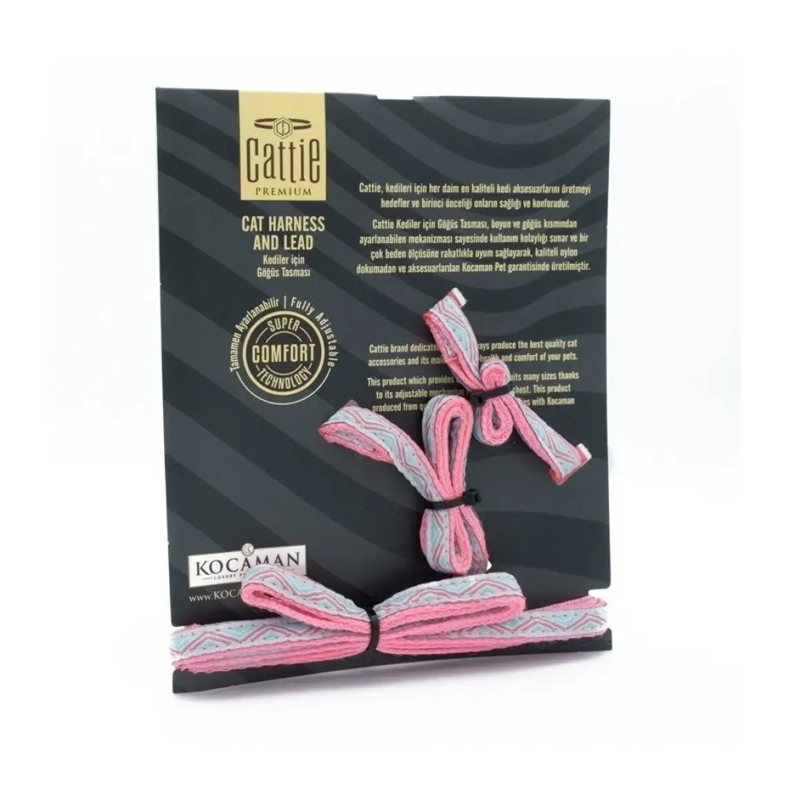 Cattie Desenli Kedi Göğüs ve Gezdirme Tasma Aparatı Pembe 1x25-40