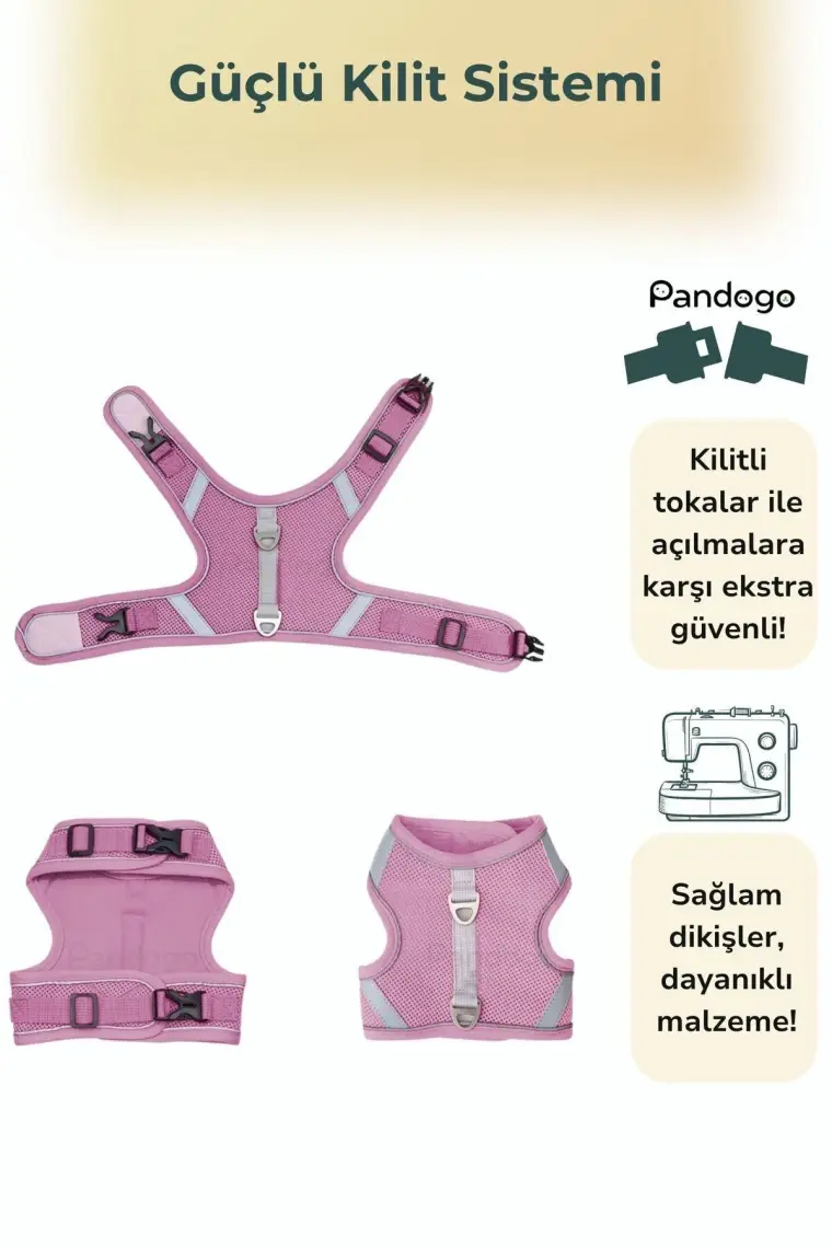 Pandogo Kedi Köpek Tasması Reflektörlü Fileli Hava Alan Kumaş Sevk Kayışlı Kedi Gezdirme Tasması