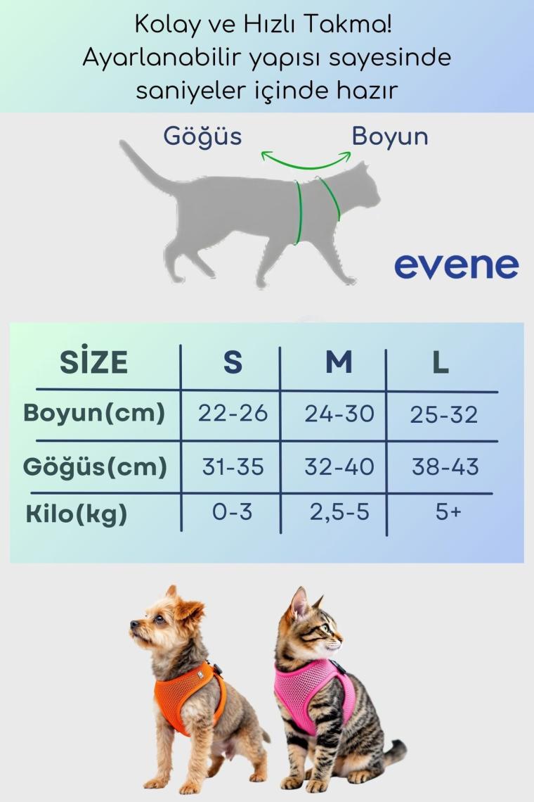Evene Kedi Tasması Göğüs Boyun Tasma Seti Sevk Kayışlı Terletmeyen Nefes Alan Reflektörlü Tasma Gri L