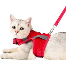 Evene Kedi Tasması Göğüs Boyun Tasma Seti Sevk Kayışlı Terletmeyen Nefes Alan Reflektörlü Tasma Kırmızı S
