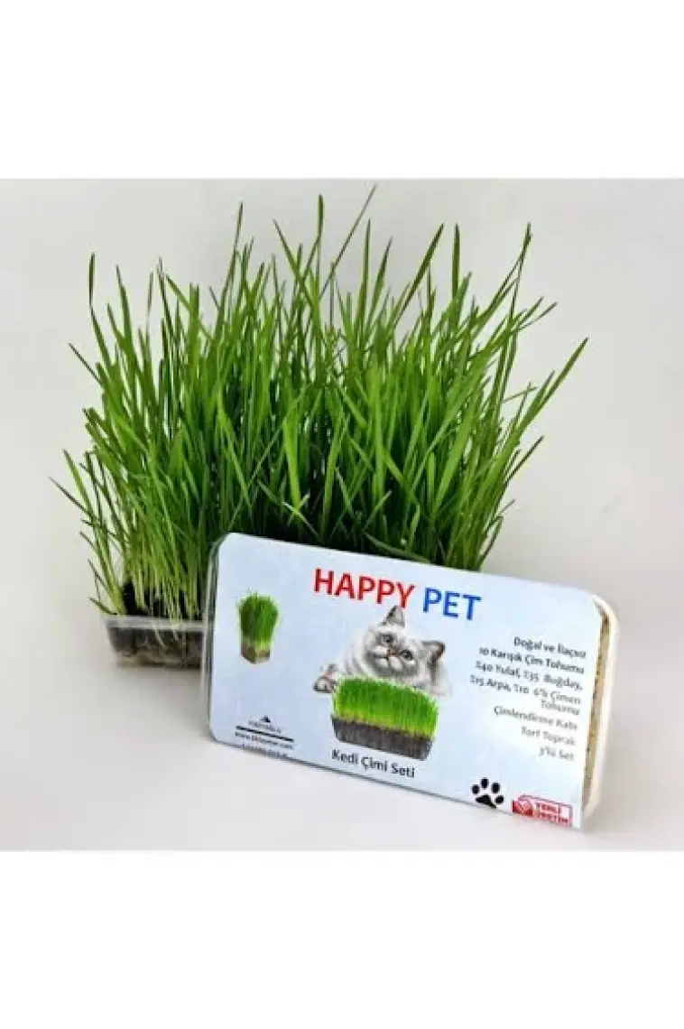 Happy Pet Kedi Çimi Seti 2'li Paket 100 gr Karışım Çim