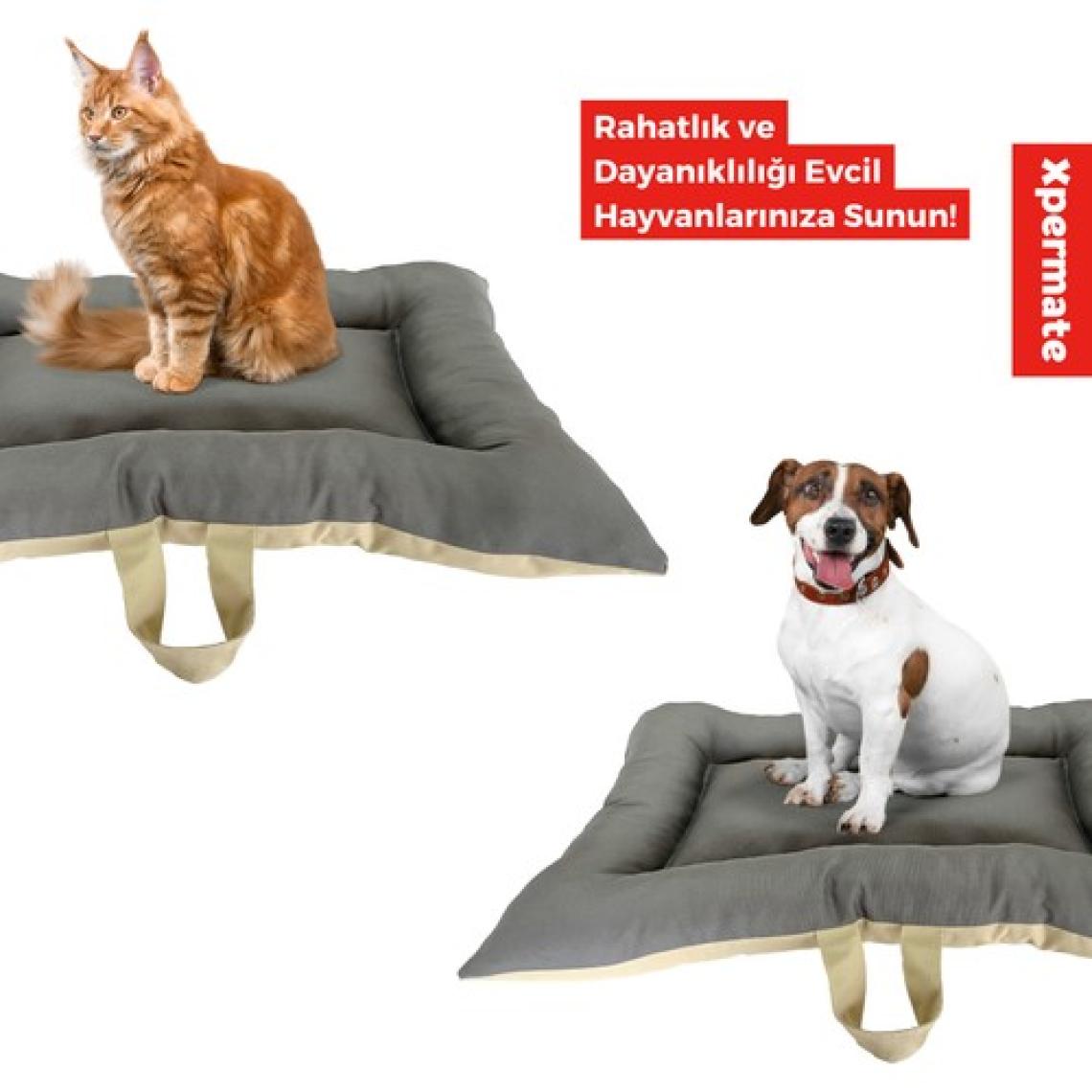 Xpermate Comfort Köpek Yatağı, Kedi Yatağı, Tüy Tutmayan ve Su Itici Kumaş 55X65 cm Antrasit Bej