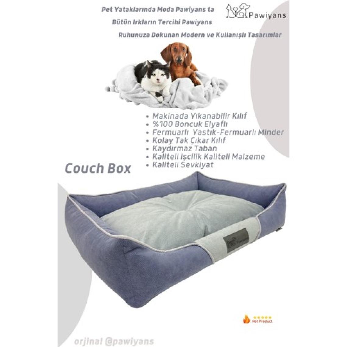 Pawiyans Couch Box Kedi Köpek Yatağı Yıkanabilir Fermuarlı Astarlı Elyaf Dolgu