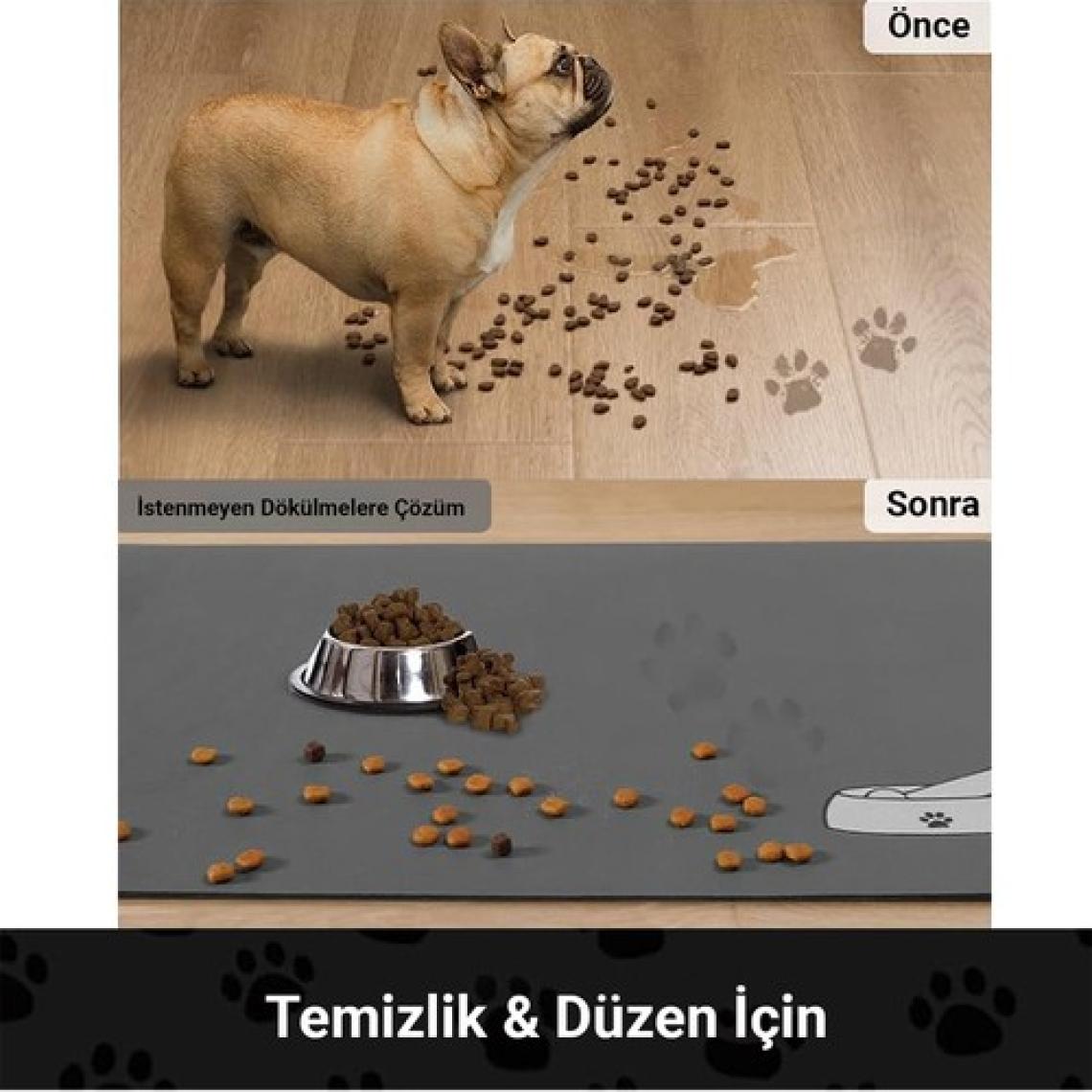 MAtGo Pati Evcil Hayvan Beslenme Matı Kemik Figürlü Su Geçirmez Kaymaz Gri Kedi Köpek Mama Paspası 50x70cm