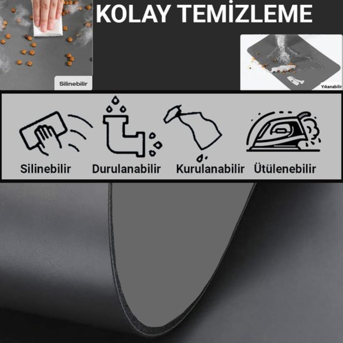 MAtGo Pati Evcil Hayvan Beslenme Matı Kemik Figürlü Su Geçirmez Kaymaz Gri Kedi Köpek Mama Paspası 50x70cm