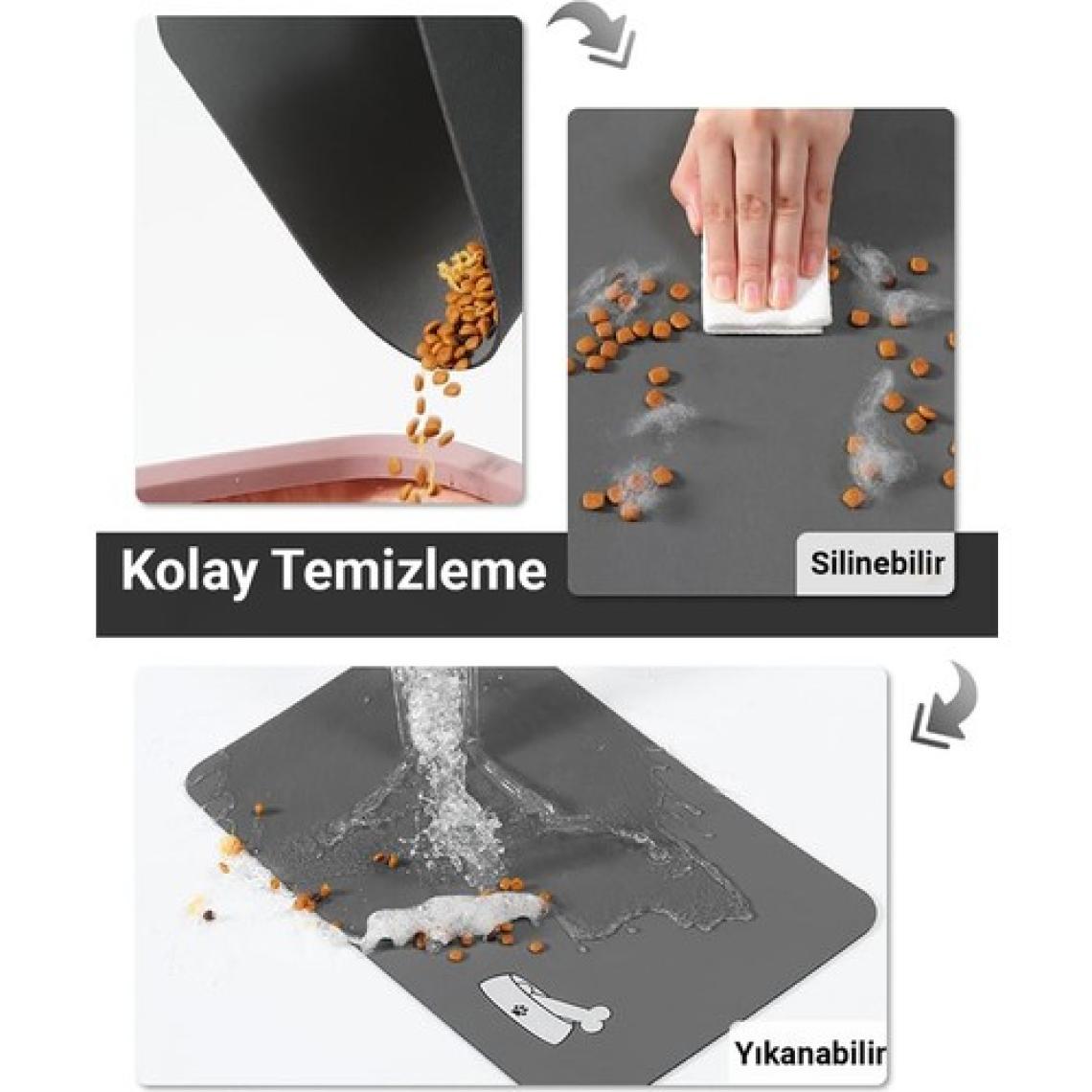 MAtGo Pati Evcil Hayvan Beslenme Matı Kemik Figürlü Su Geçirmez Kaymaz Gri Kedi Köpek Mama Paspası 50x70cm