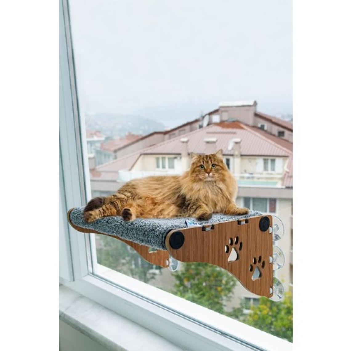 Ata Home Ahşap Cama Yapışan Kedi Yatağı Vantuzlu Cam Yatağı Terası