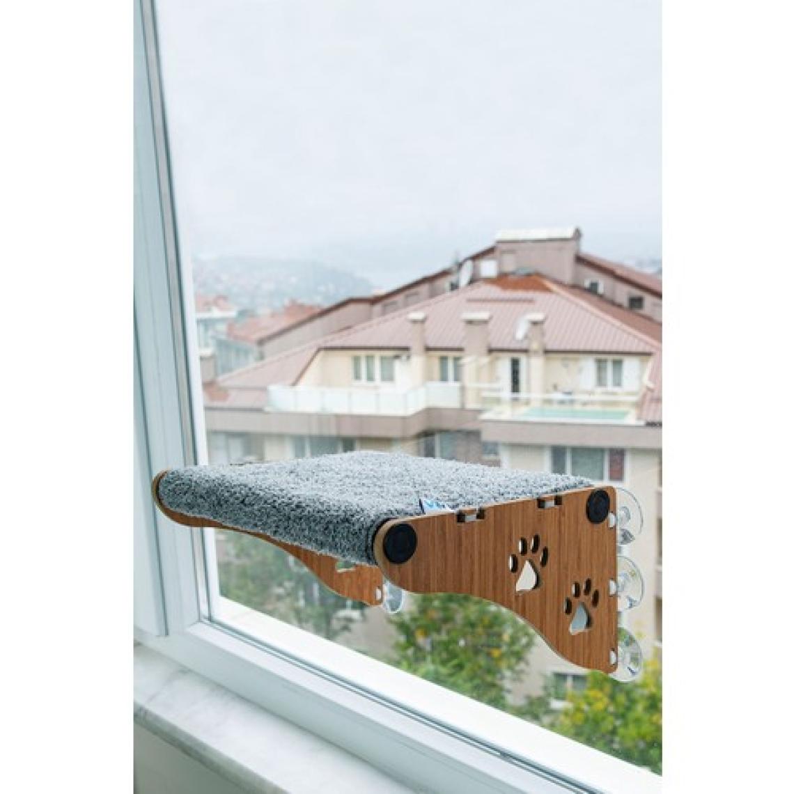 Ata Home Ahşap Cama Yapışan Kedi Yatağı Vantuzlu Cam Yatağı Terası