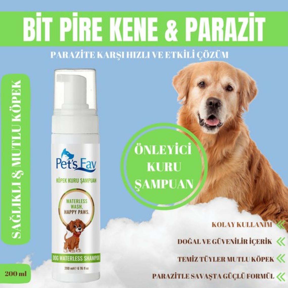Pet's Fav Köpek Bit Pire Kene ve Parazit Önleyici Kuru Köpük Şampuanı