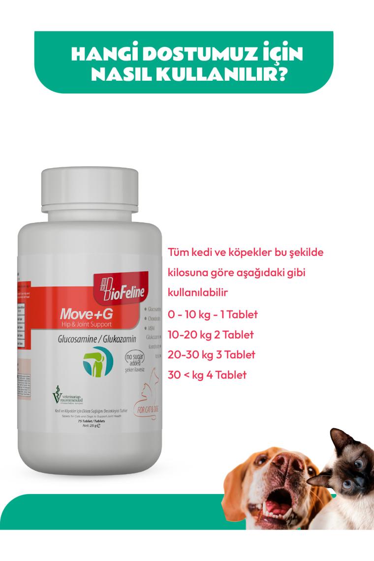 Move G Glucosamine Tablet (KEDİ VE KÖPEKLER İÇİN EKLEM VE KAS DESTEĞİ) 75 Tablet