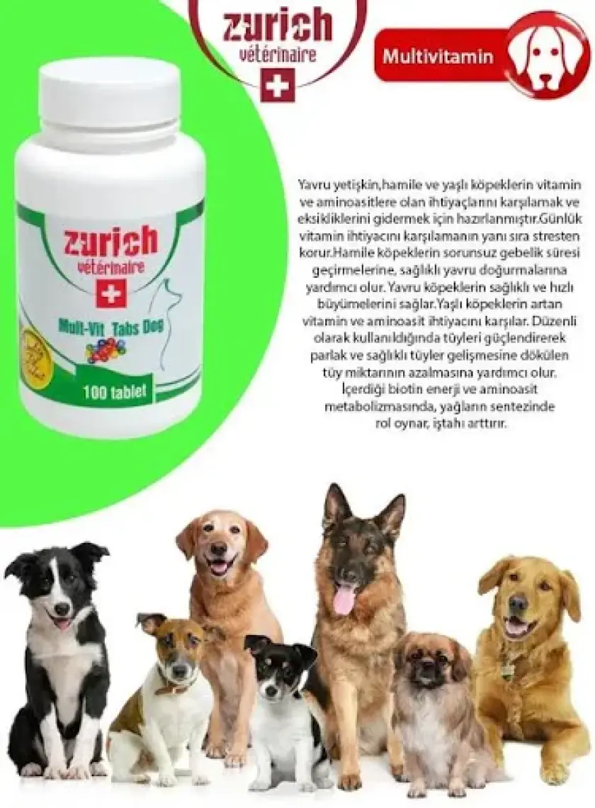 Zurich Multivitamin Köpek Tableti 100 Tablet