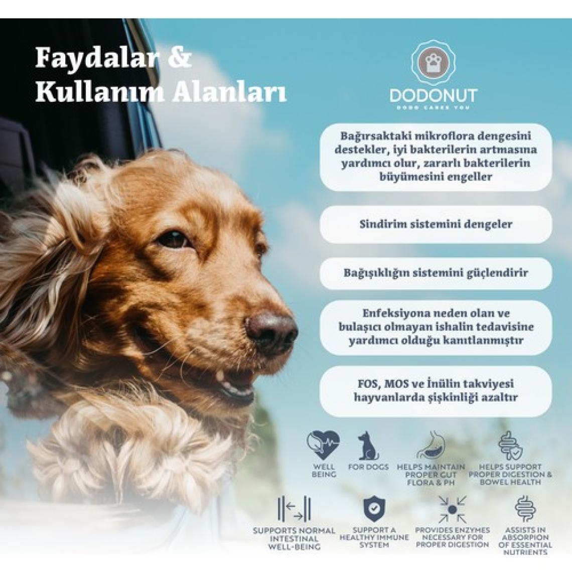 Dodonut NaturaFlora Köpekler için Probiyotik ve Prebiyotik Besin Takviyesi, 60 Adet Çiğneme Tableti