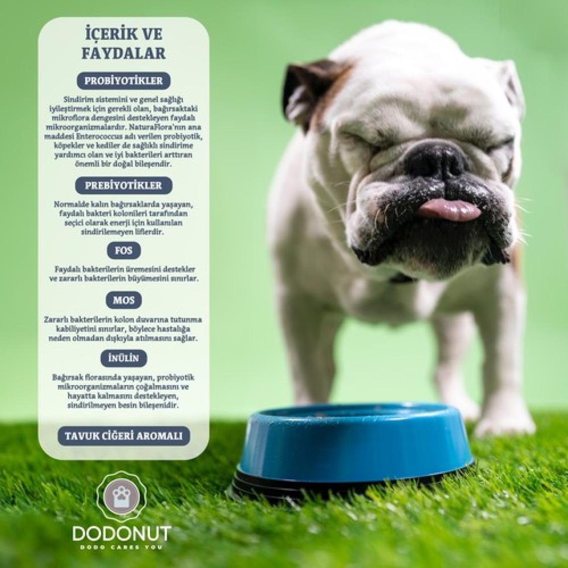 Dodonut NaturaFlora Köpekler için Probiyotik ve Prebiyotik Besin Takviyesi, 60 Adet Çiğneme Tableti