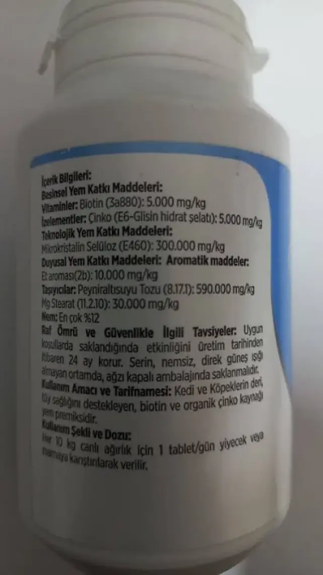 Natur Bioto Zinc 5 Mg Biotin Kedi&Köpek Deri Ve Tüy Sağlığı 75 Tablet