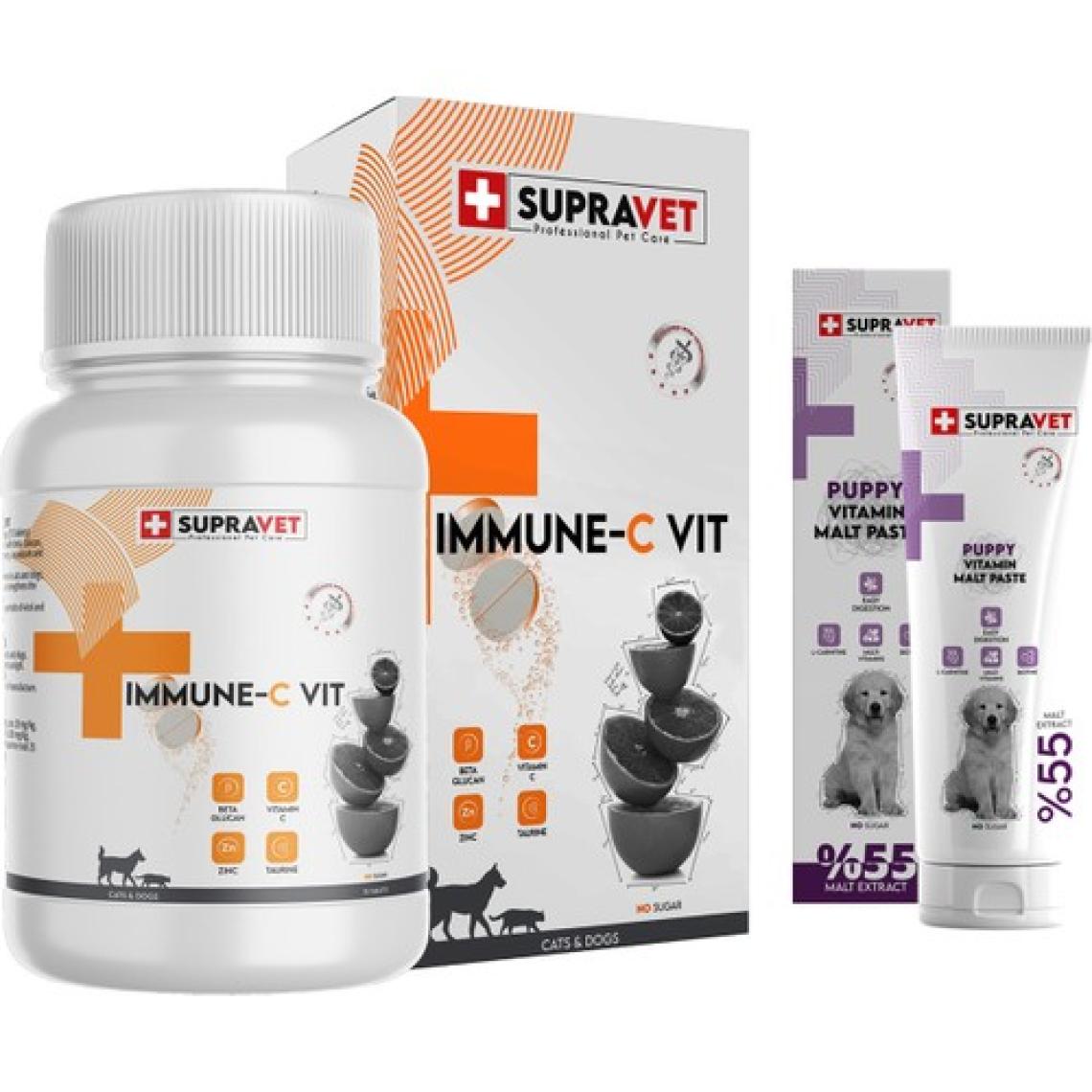 Supravet Immune C Kedi ve Köpekler Için  Tablet + Yavru Köpekler Için Vitamin Malt Macun 30 gr