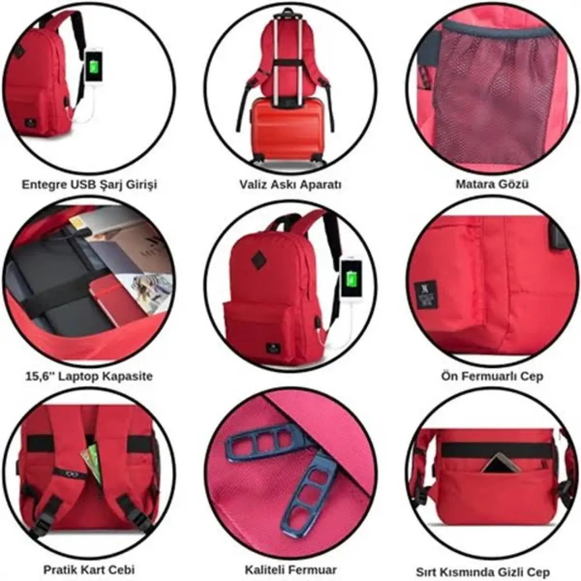 My Valice Smart Bag Specta USB Şarj Girişli Akıllı Sırt Çantası Pembe
