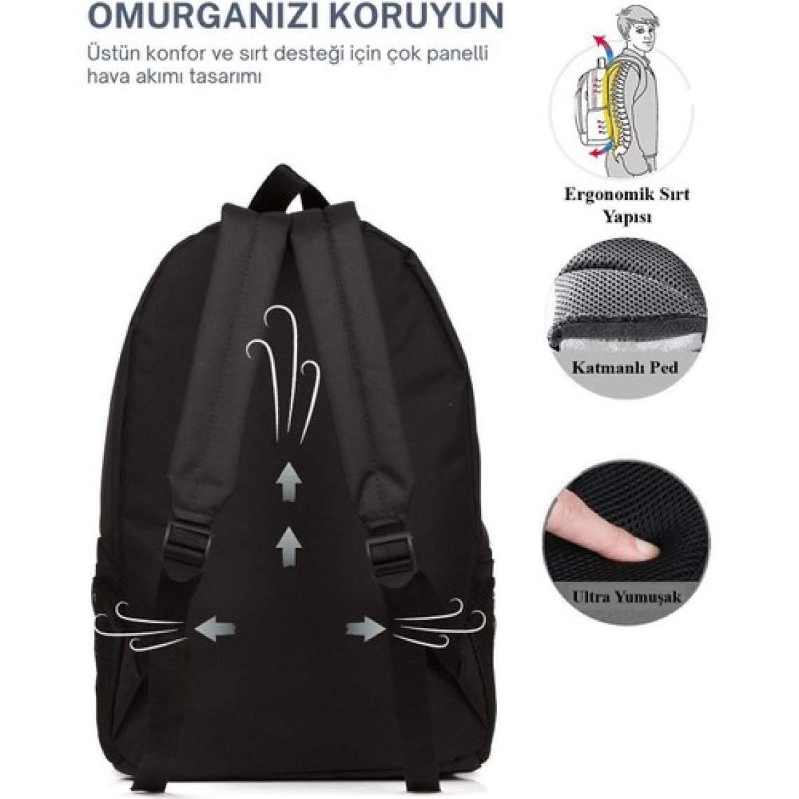 Avca Unisex Siyah Sırt Çantası Suya Dayanıklı Kumaş Büyük Boy Okul ve Seyahat Sırt Çantası