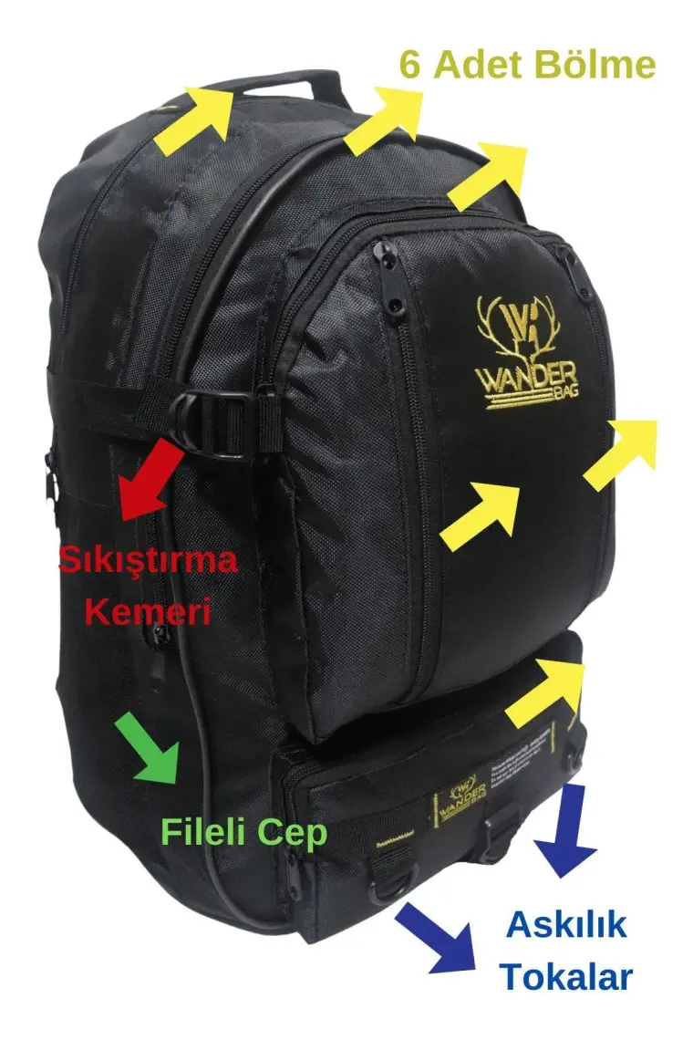 Baggor Wander 50 Litre Yeşil Çok Gözlü Yürüyüş-Seyahat-Okul-Dağcı-Trekking-Kampçı Sırt Çantası