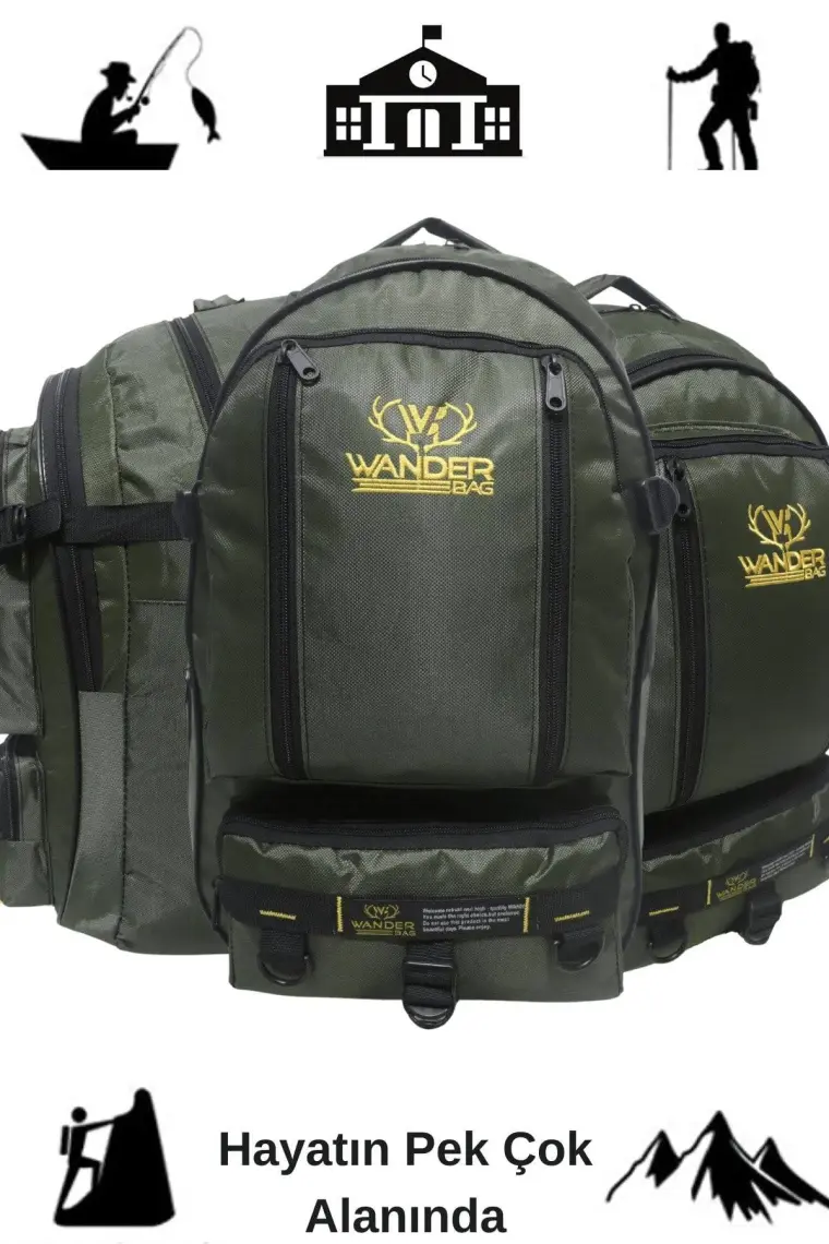 Baggor Wander 50 Litre Yeşil Çok Gözlü Yürüyüş-Seyahat-Okul-Dağcı-Trekking-Kampçı Sırt Çantası