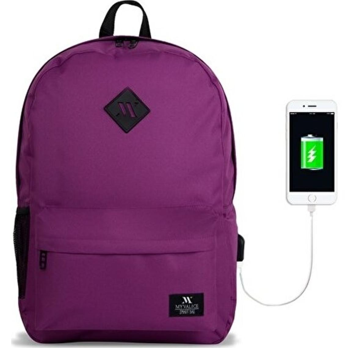 My Valice Smart Bag Specta 15.6" Usb Şarj Girişli Akıllı Mürdüm Notebook Sırt Çantası