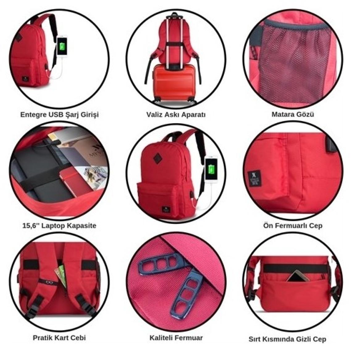 My Valice Smart Bag Specta 15.6" Usb Şarj Girişli Akıllı Mürdüm Notebook Sırt Çantası