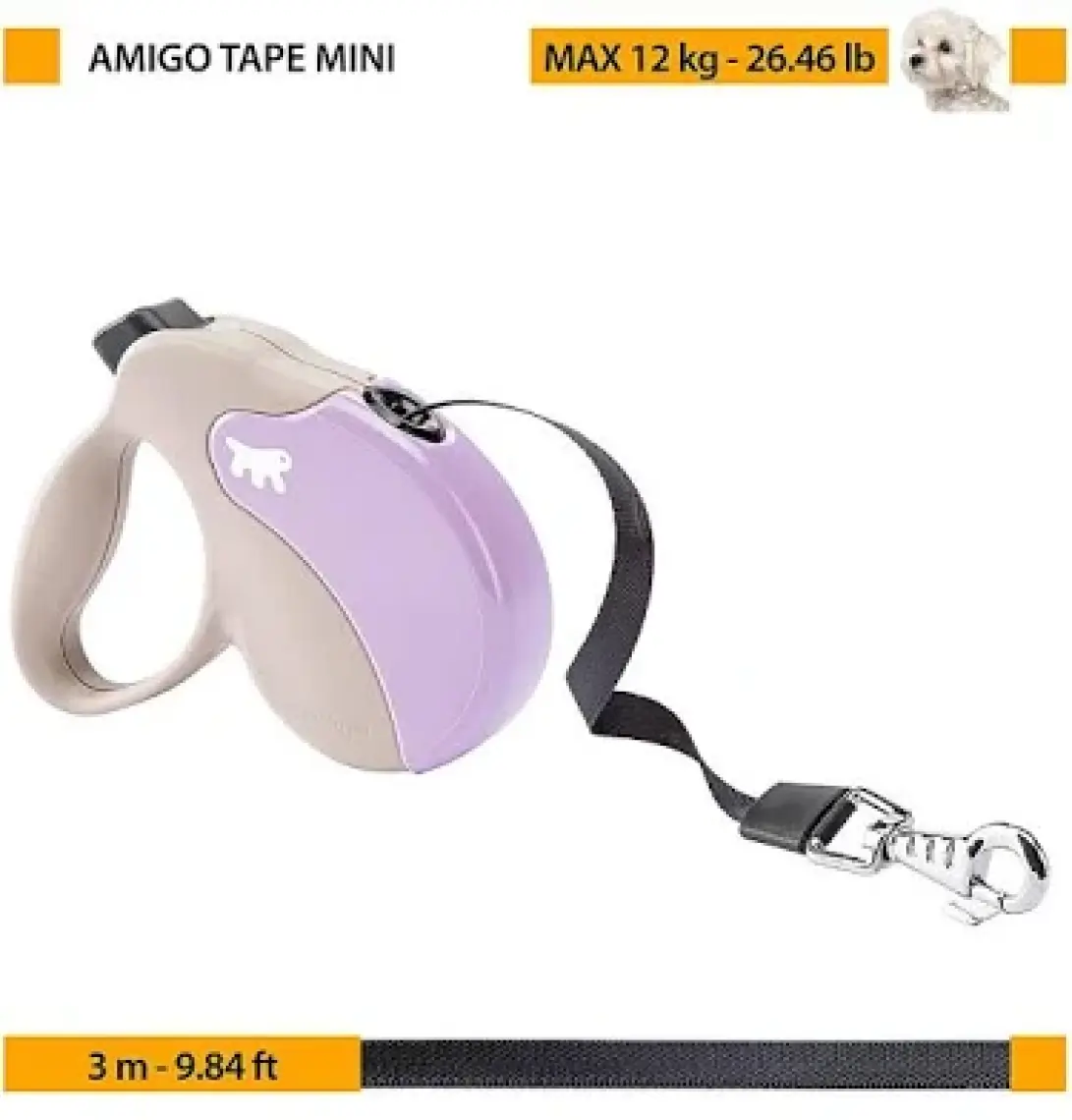 Amigo Mini Small Şerit Otomatik Köpek Gezdirme Tasma Siyah